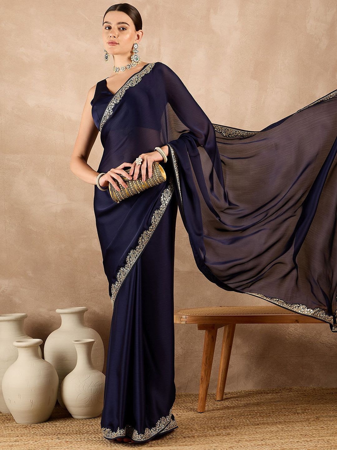 all about you Satin Saree - right view