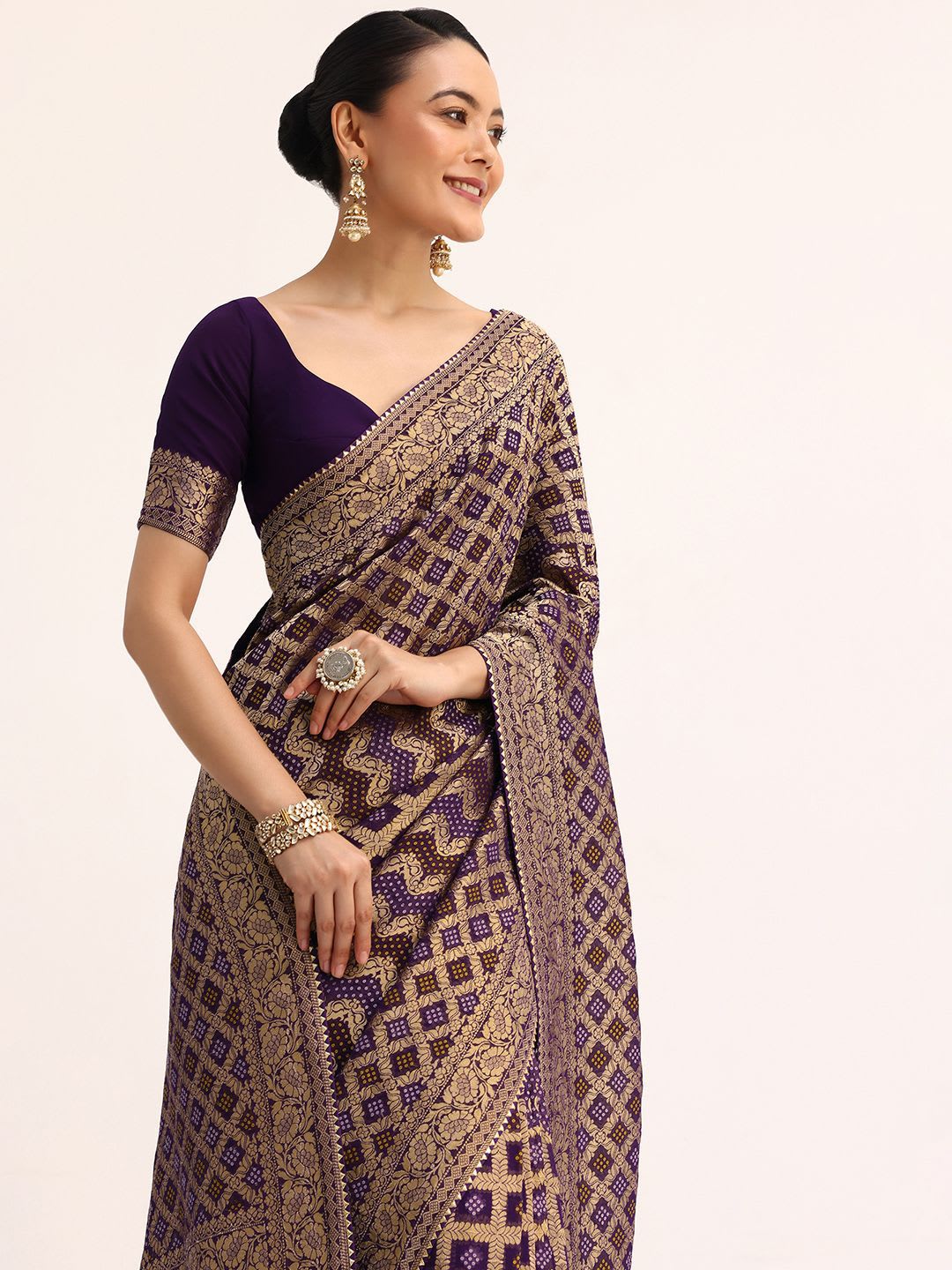 KALKI Fashion Woven Design Zari Pure Georgette Bandhani Saree - default view