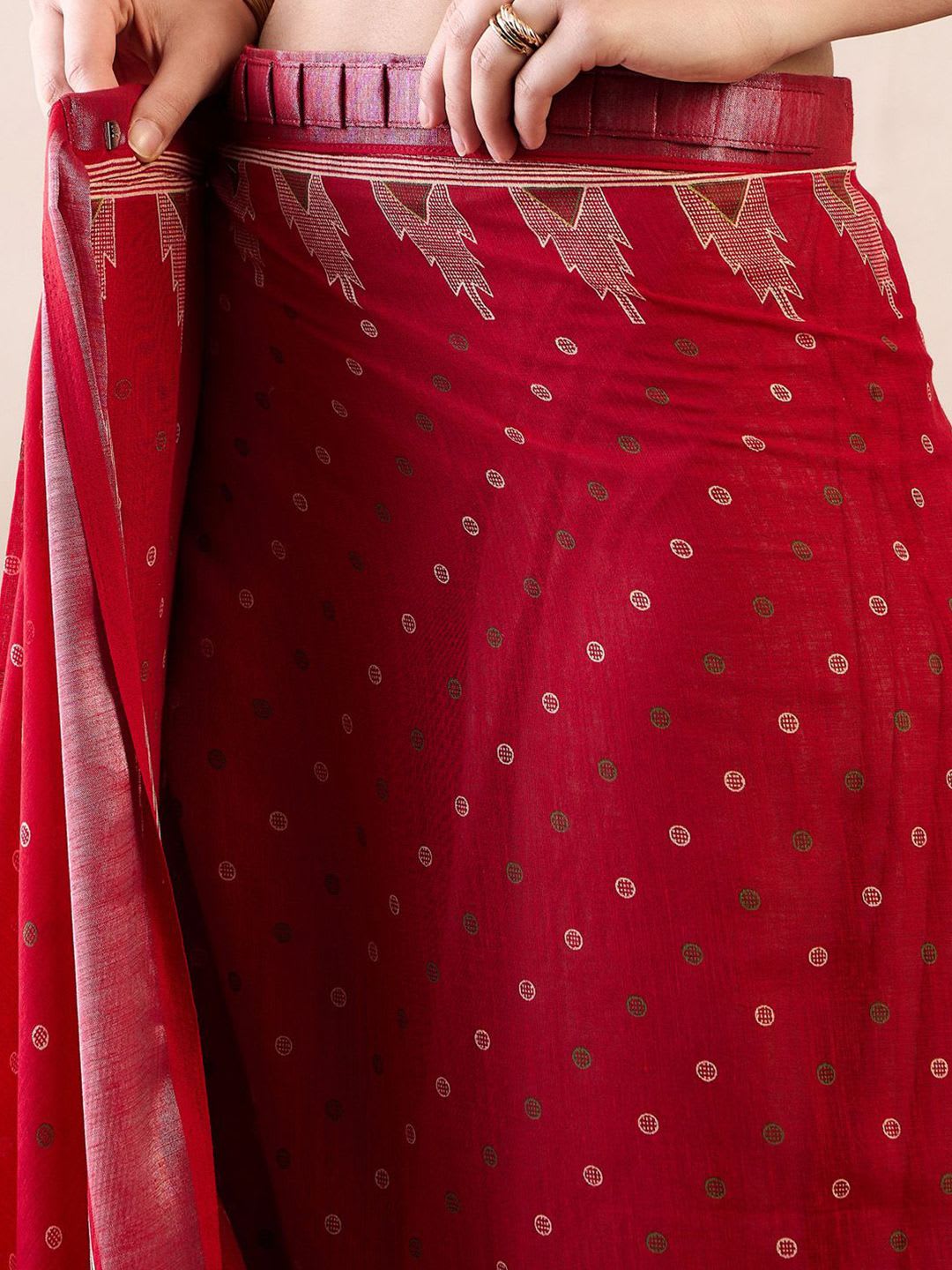 Anouk Rustic Zari Linen Blend Ready to Wear Bagru Saree - left view