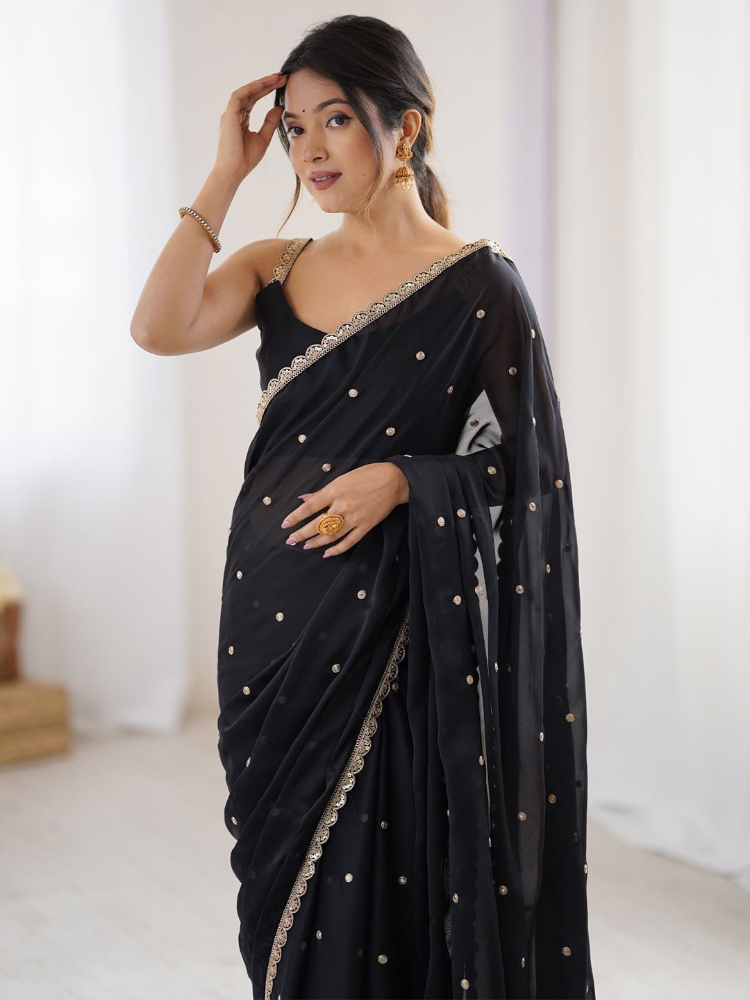 Saree mall Embellished Sequinned Floral Pure Georgette Saree - default view