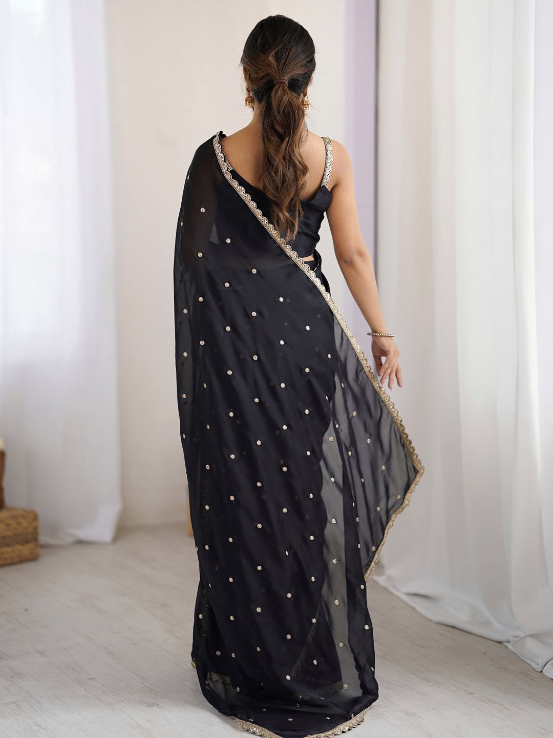 Saree mall Embellished Sequinned Floral Pure Georgette Saree - right view