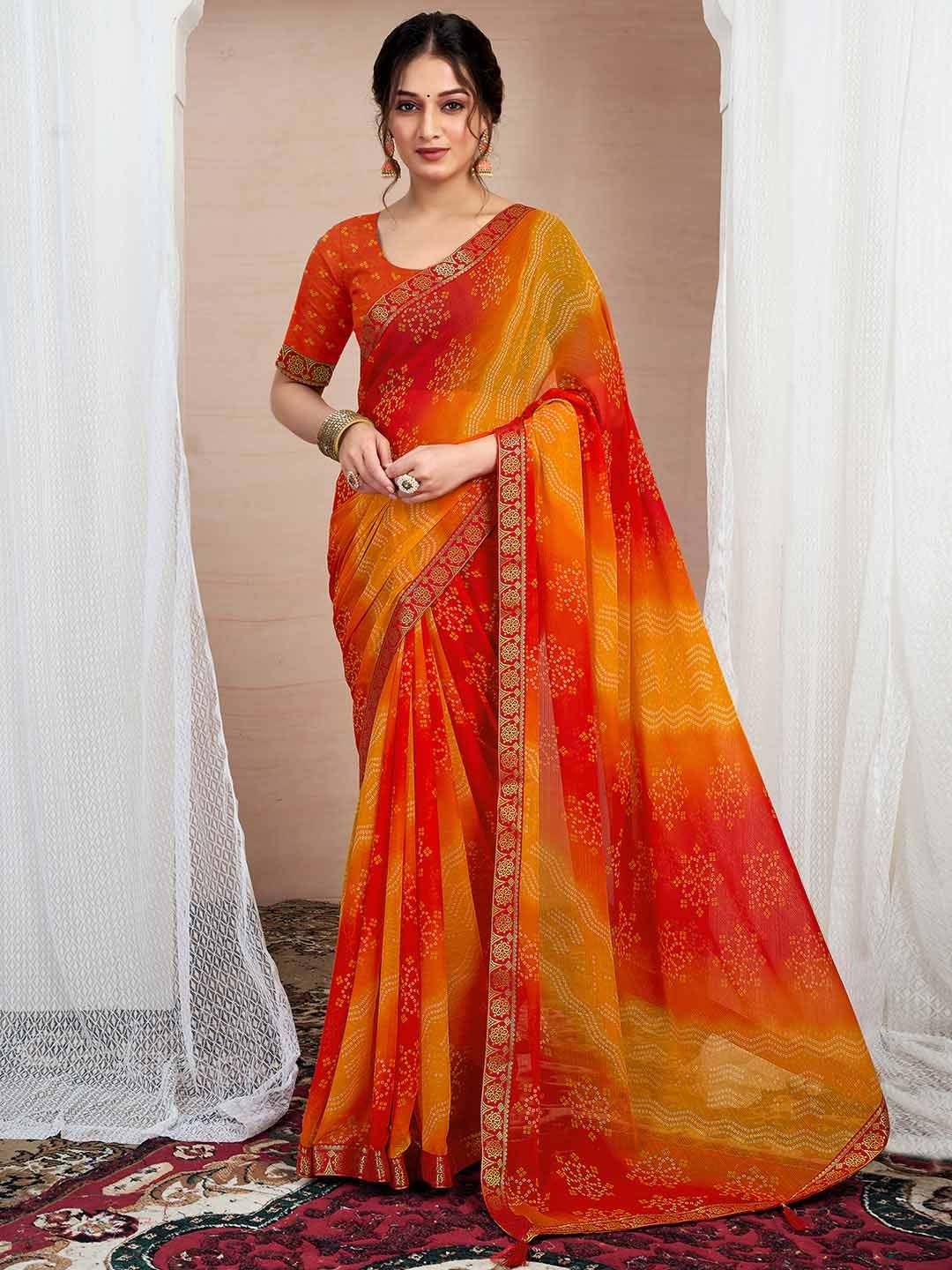 KALINI Bandhani Pure Chiffon Saree - back view