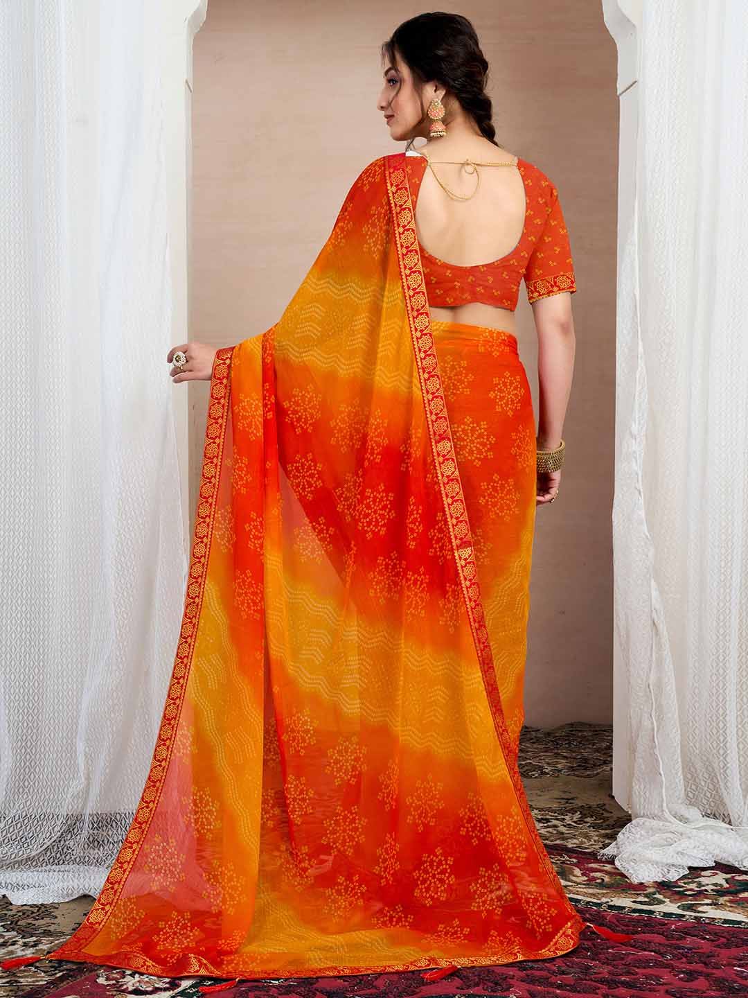 KALINI Bandhani Pure Chiffon Saree - left view