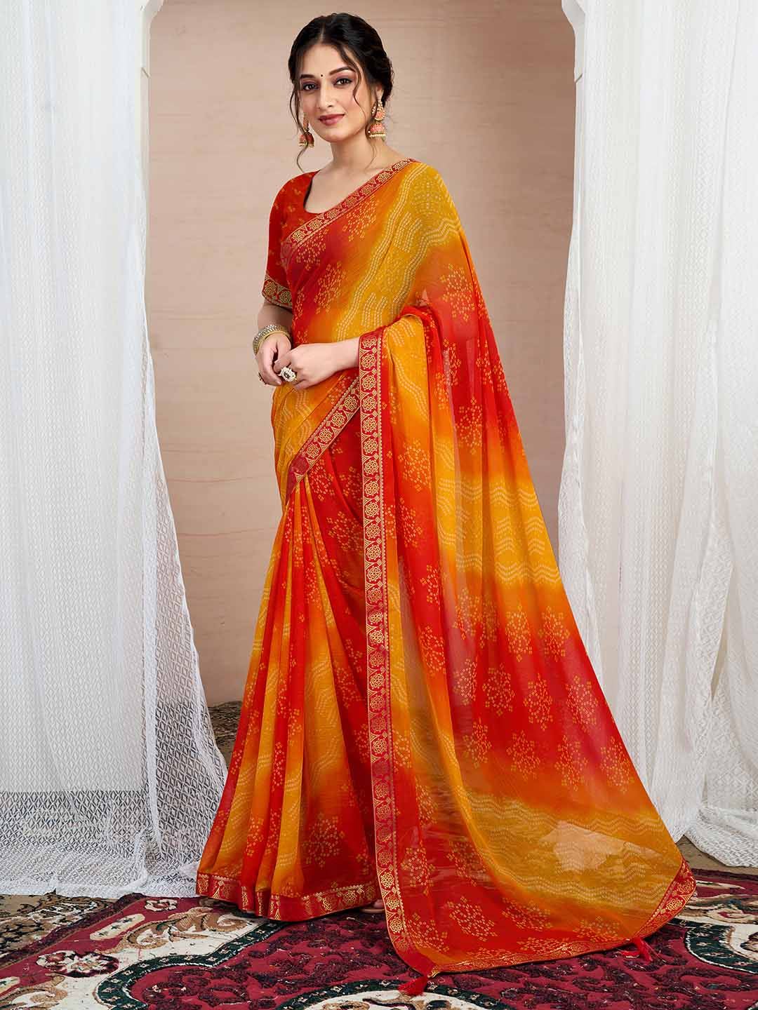 KALINI Bandhani Pure Chiffon Saree - right view
