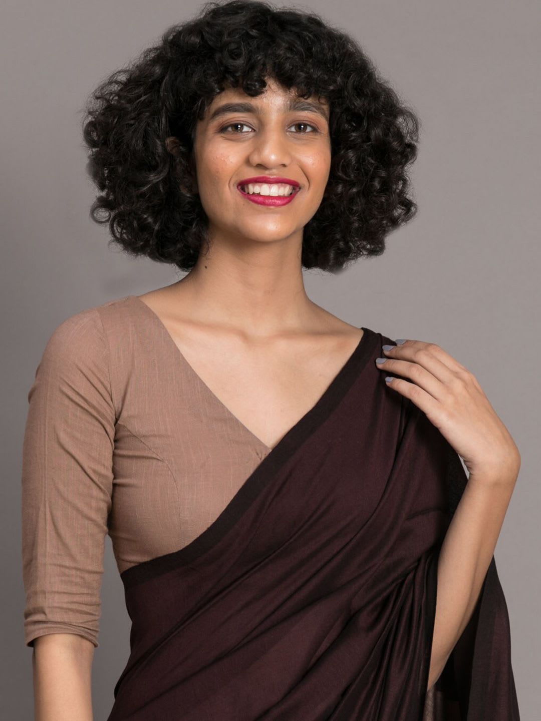 Suta Brown Colourblocked Cotton Blend Saree - left view