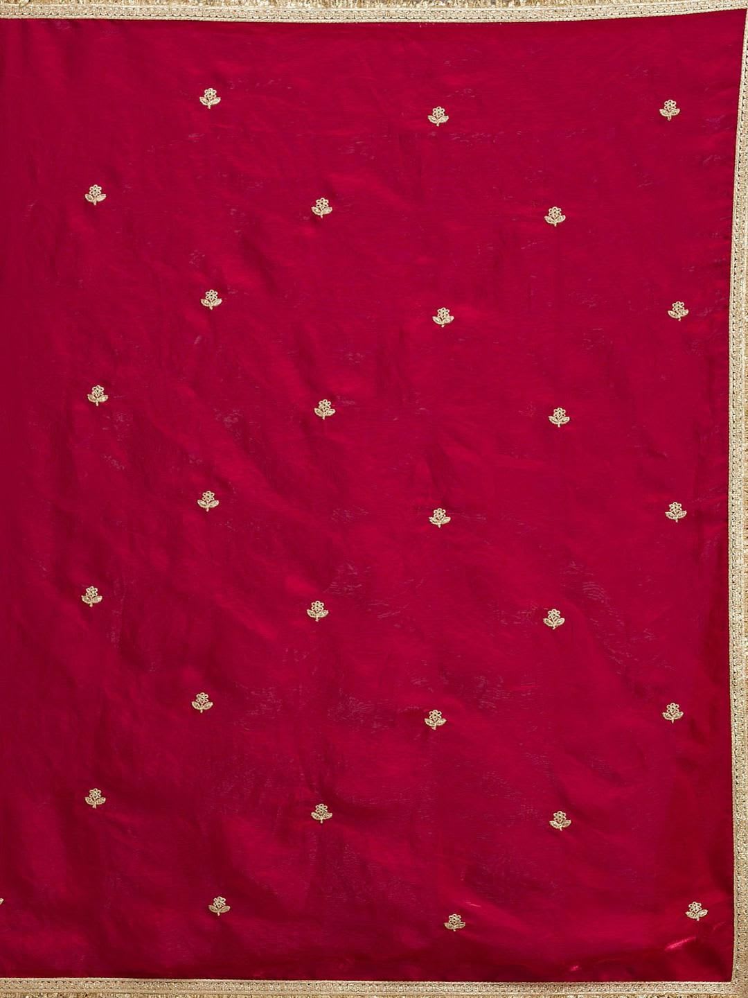 Koskii Women Zariwork Maroon Tissue Saree With Unstitched Blouse - left view