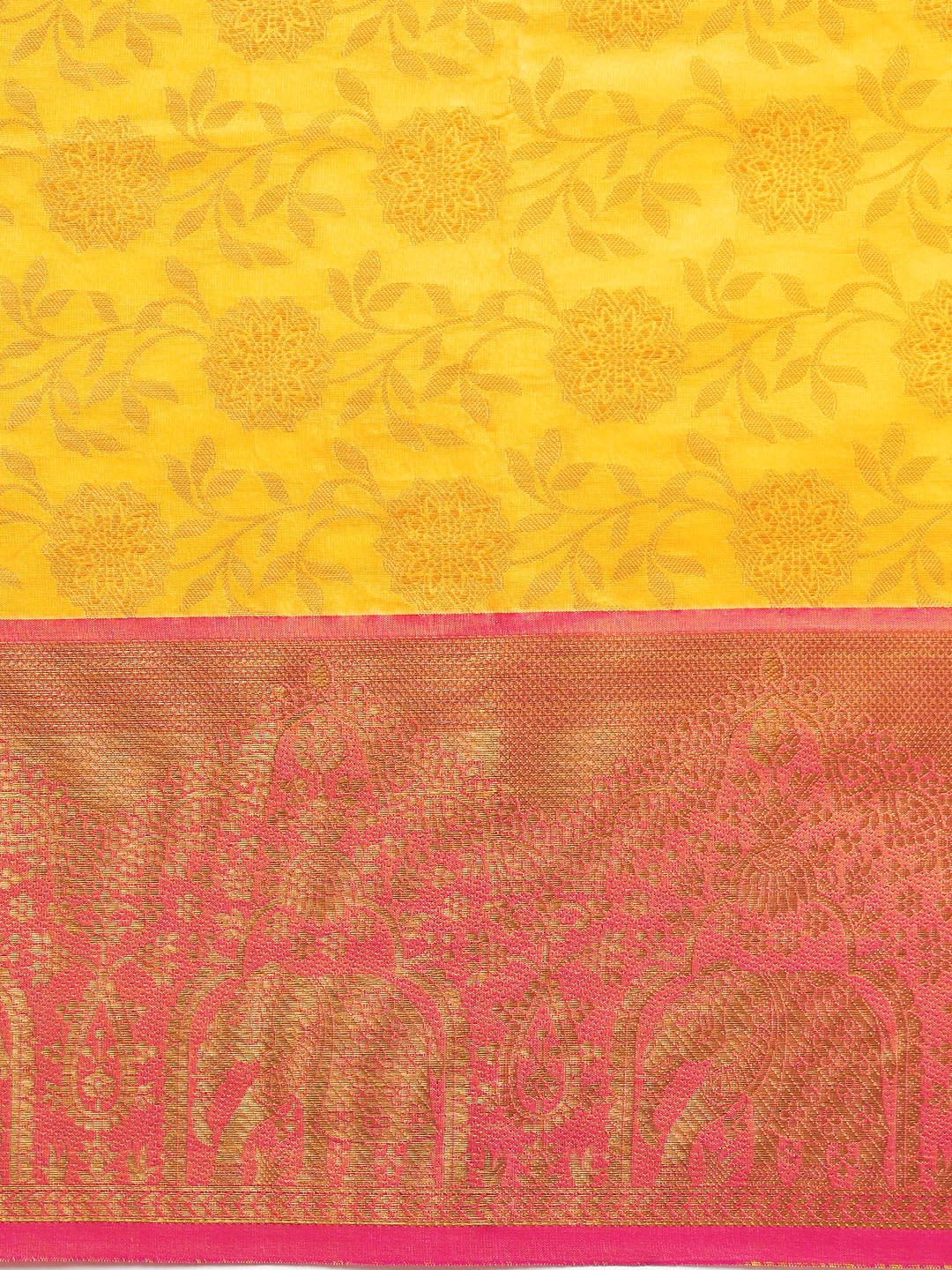 Royal Rajgharana Saree Yellow & Gold Floral Zari Silk Blend Celebrity Banarasi Sarees - right view