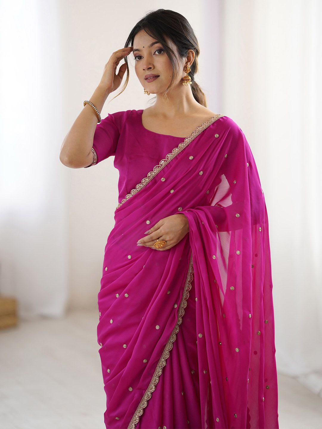 Saree mall Embellished Sequinned Floral Pure Georgette Saree - default view