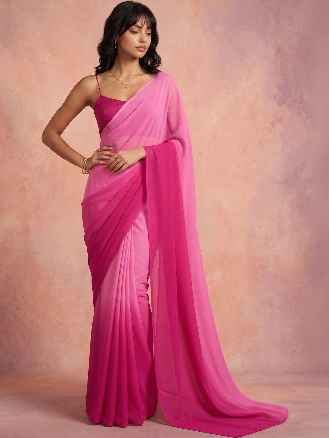 KINDA DESI Ombre Poly Georgette Designer Saree - default view