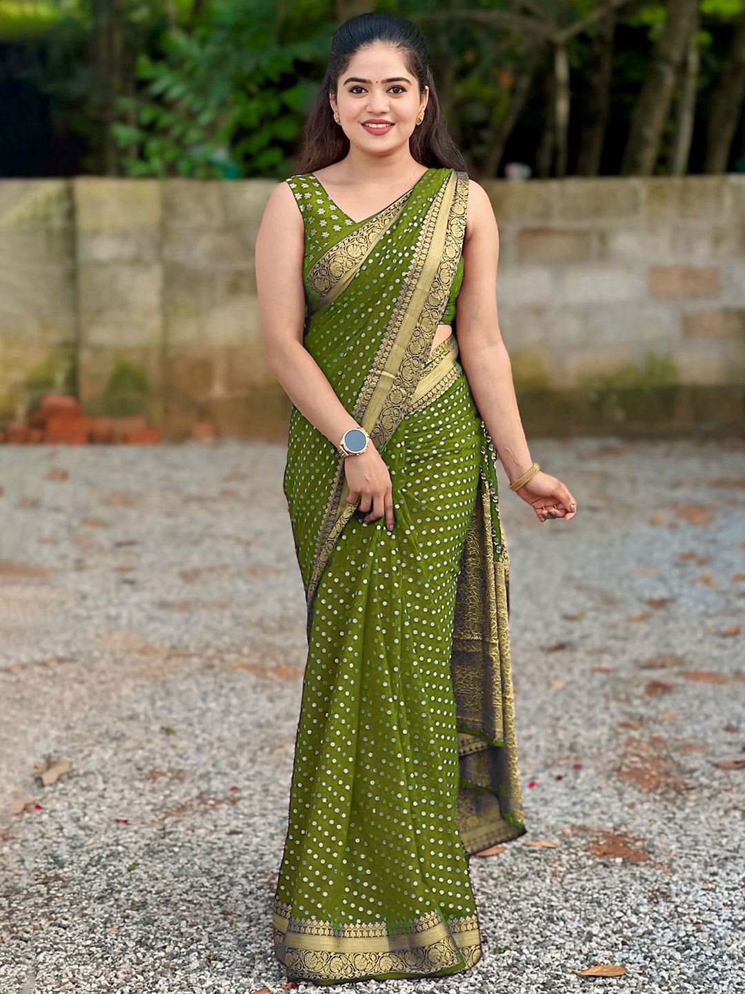 KALINI Polka Dots Woven Design Zari Republic Day Saree - default view