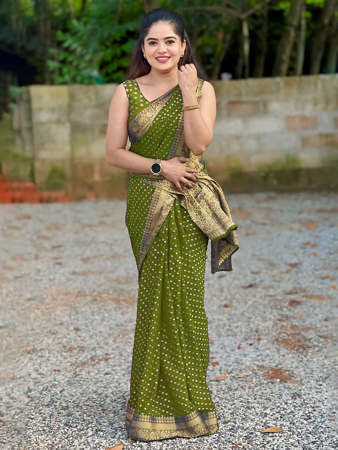 KALINI Polka Dots Woven Design Zari Republic Day Saree - back view