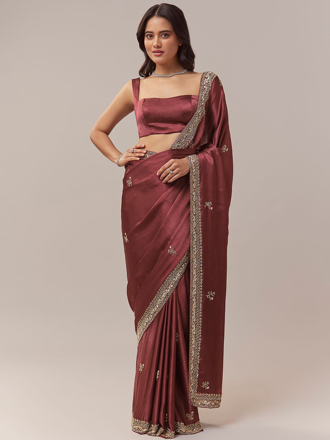 KALKI Fashion Ethnic Motifs Embroidered Poly Chiffon Heavy Work Saree - default view