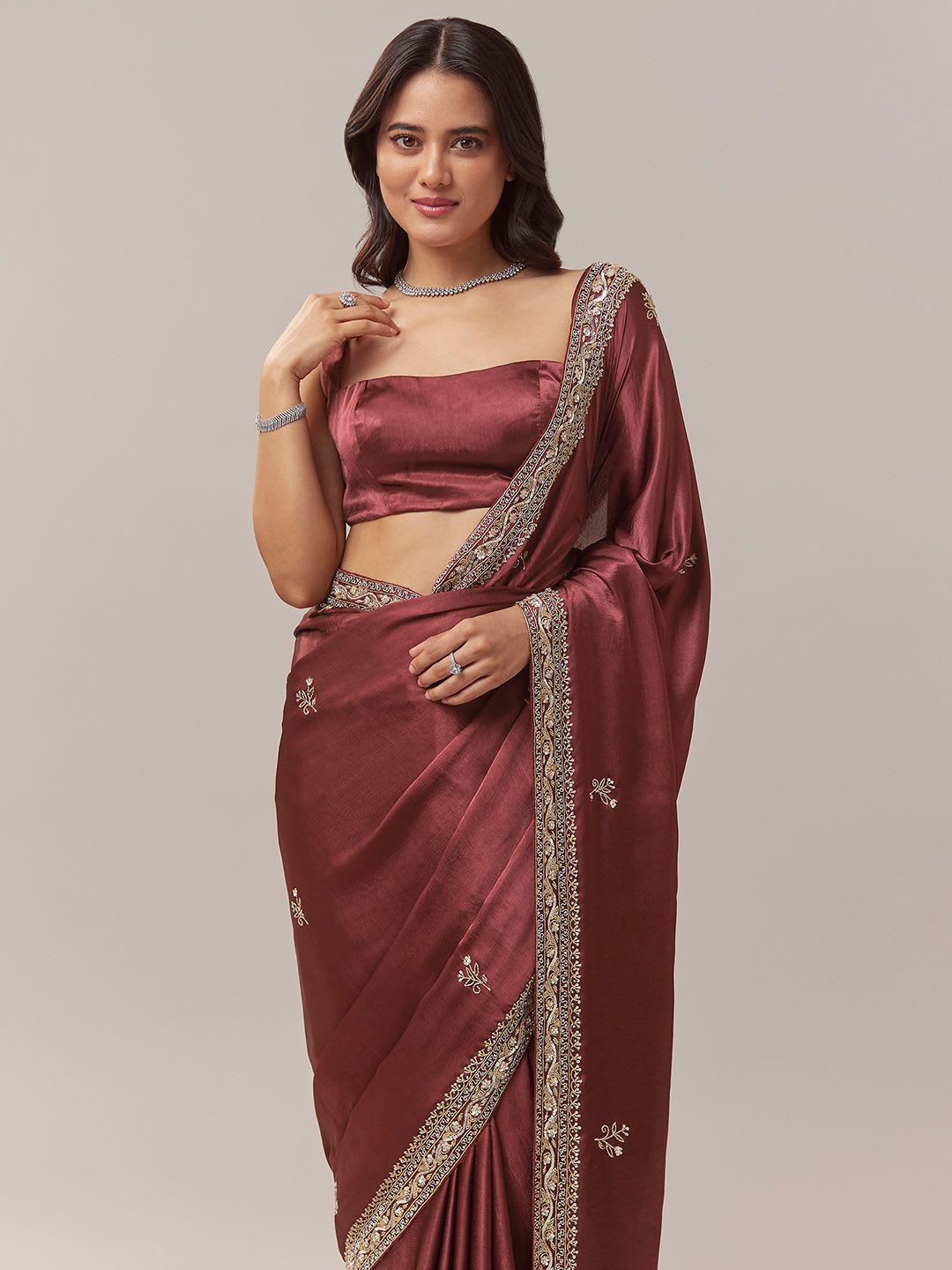 KALKI Fashion Ethnic Motifs Embroidered Poly Chiffon Heavy Work Saree - right view