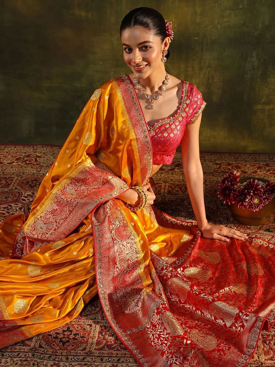 Libas Ethnic Motifs Zari Satin Saree - default view