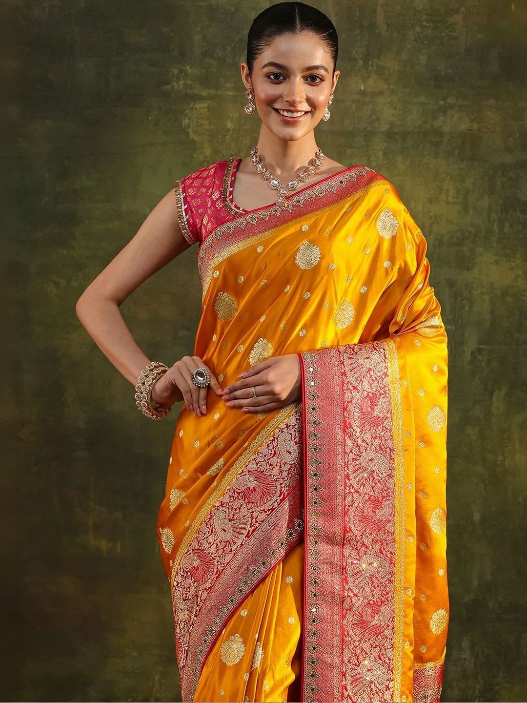 Libas Ethnic Motifs Zari Satin Saree - left view