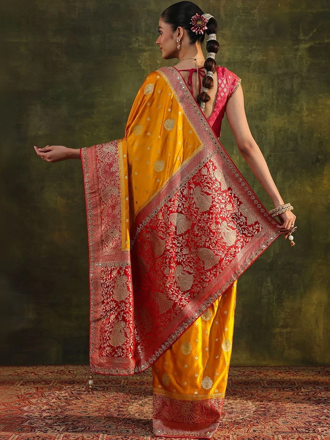 Libas Ethnic Motifs Zari Satin Saree - right view