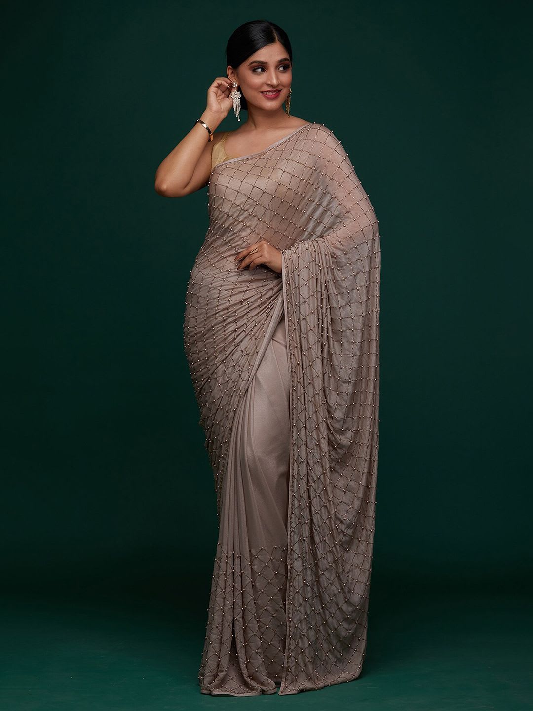 Koskii Mauve Embroidered Saree - default view