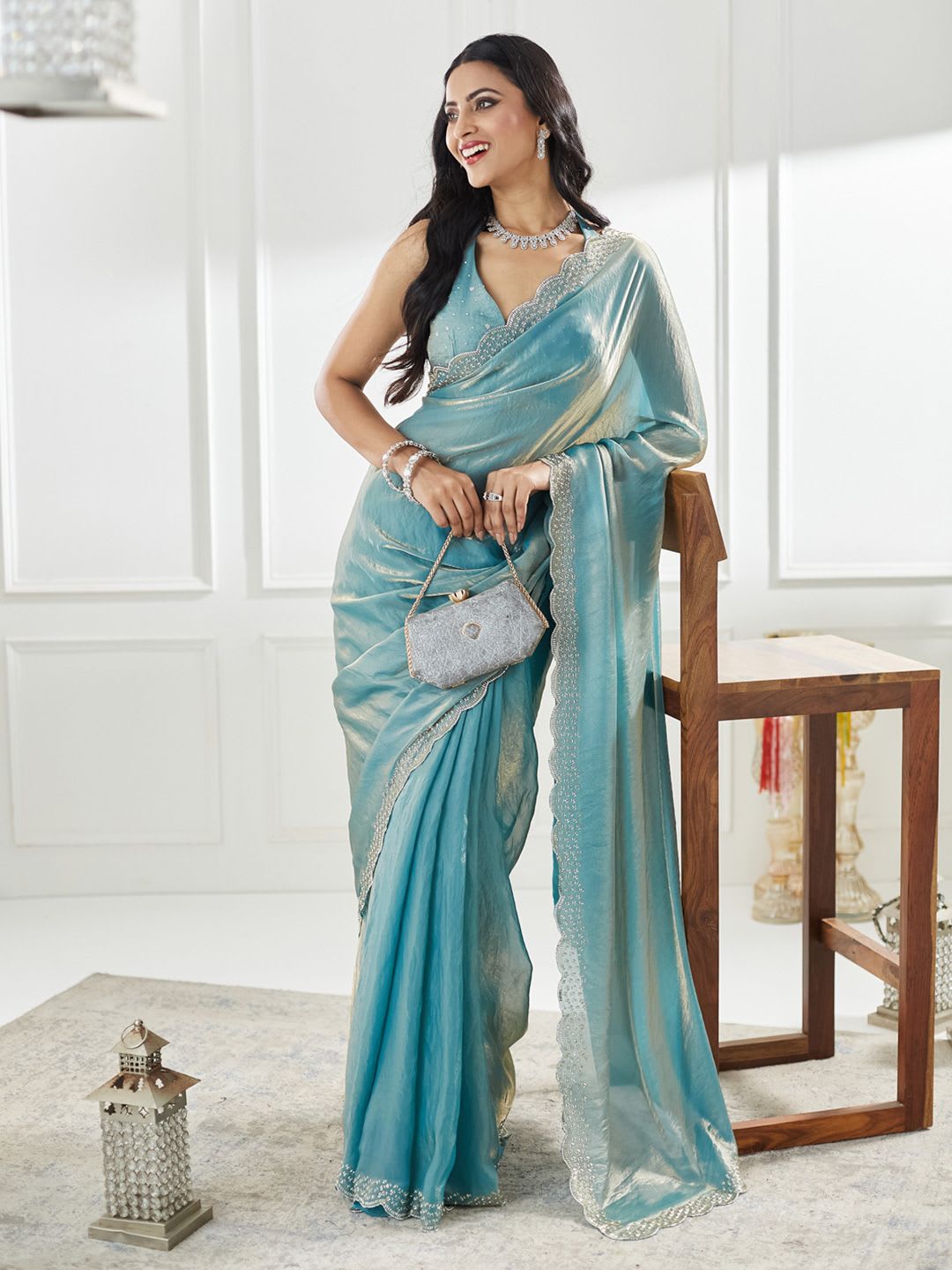 kasee Beads and Stones  Saree - left view
