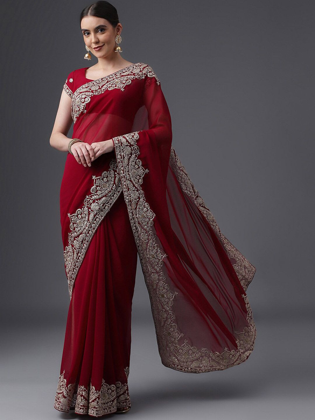 kasee Embroidered Poly Georgette Saree - default view