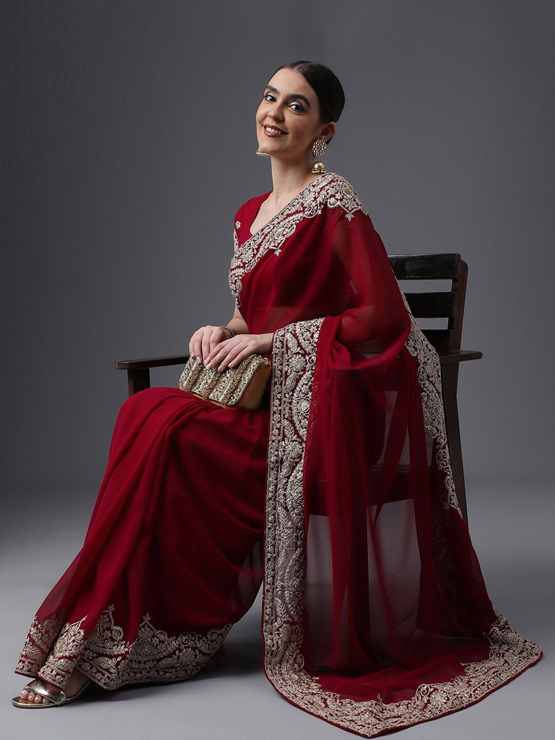 kasee Embroidered Poly Georgette Saree - right view