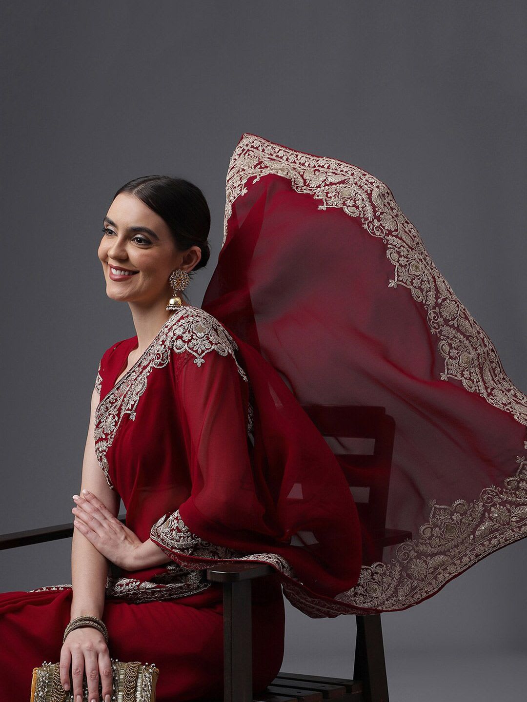 kasee Embroidered Poly Georgette Saree - left view