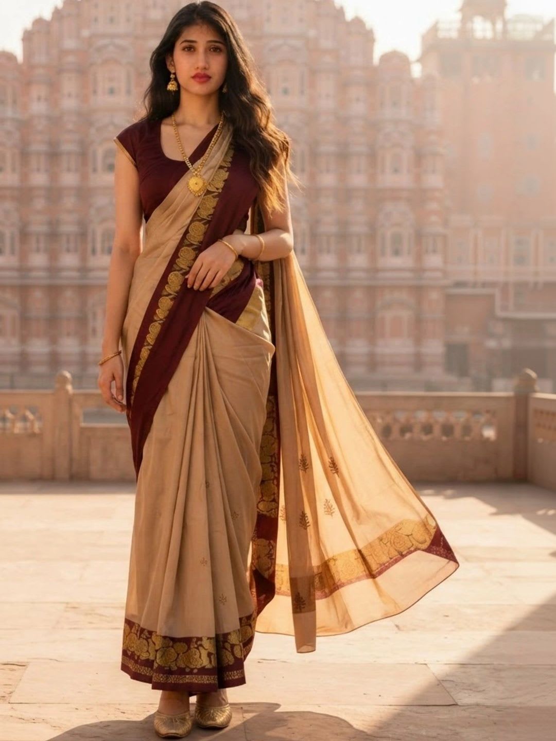 Moda Rapido Embroidered Pure Cotton Kanjeevaram Saree - back view