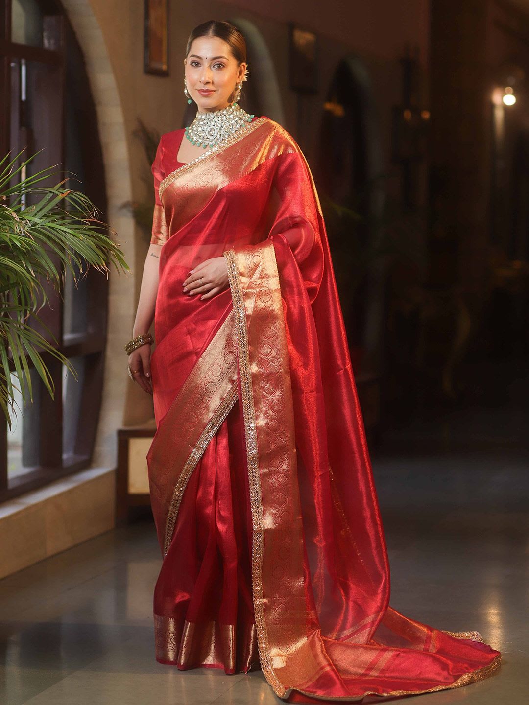 Banarasee Woven Design Zari Banarasi Saree - back view