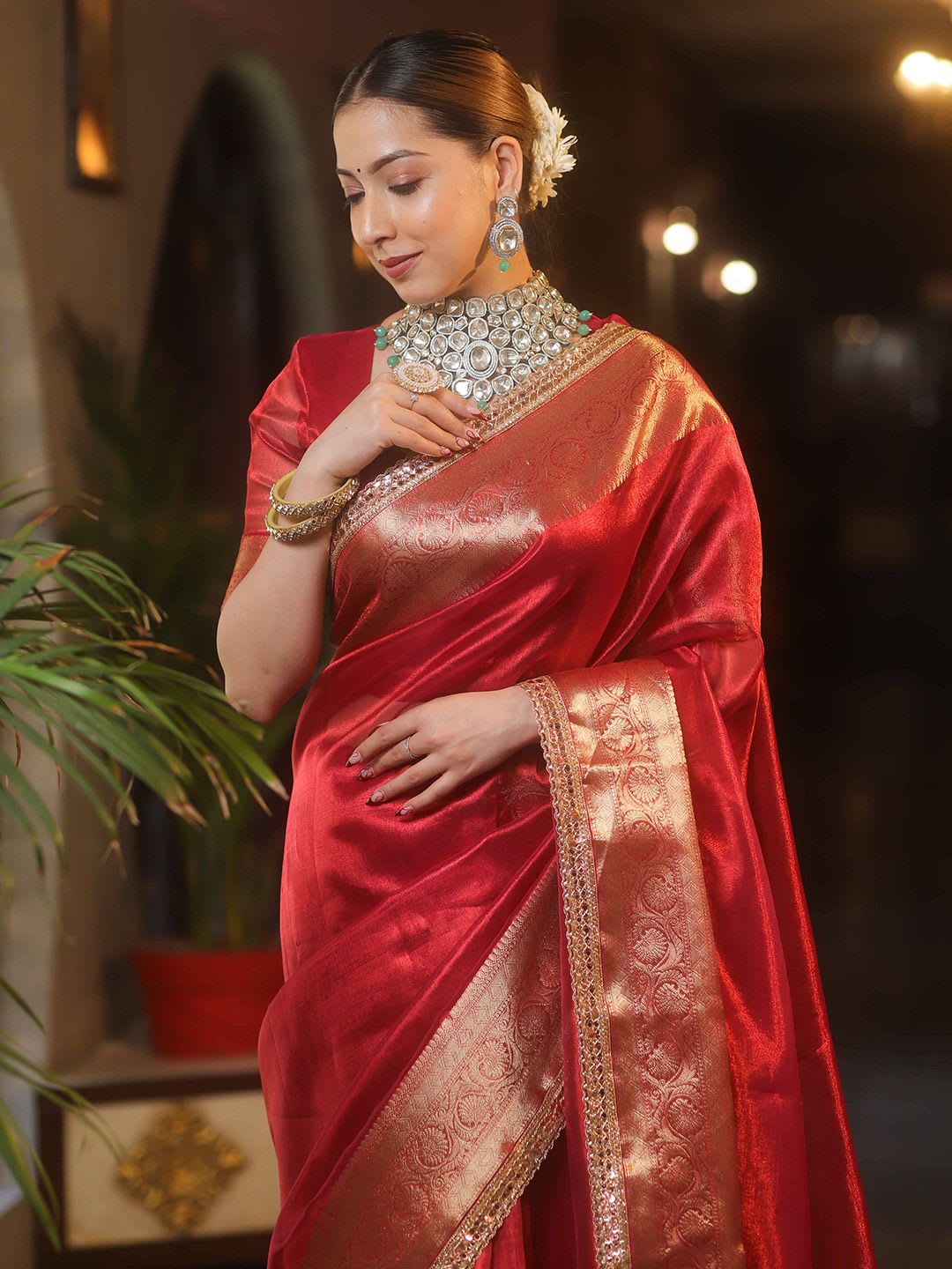 Banarasee Woven Design Zari Banarasi Saree - left view