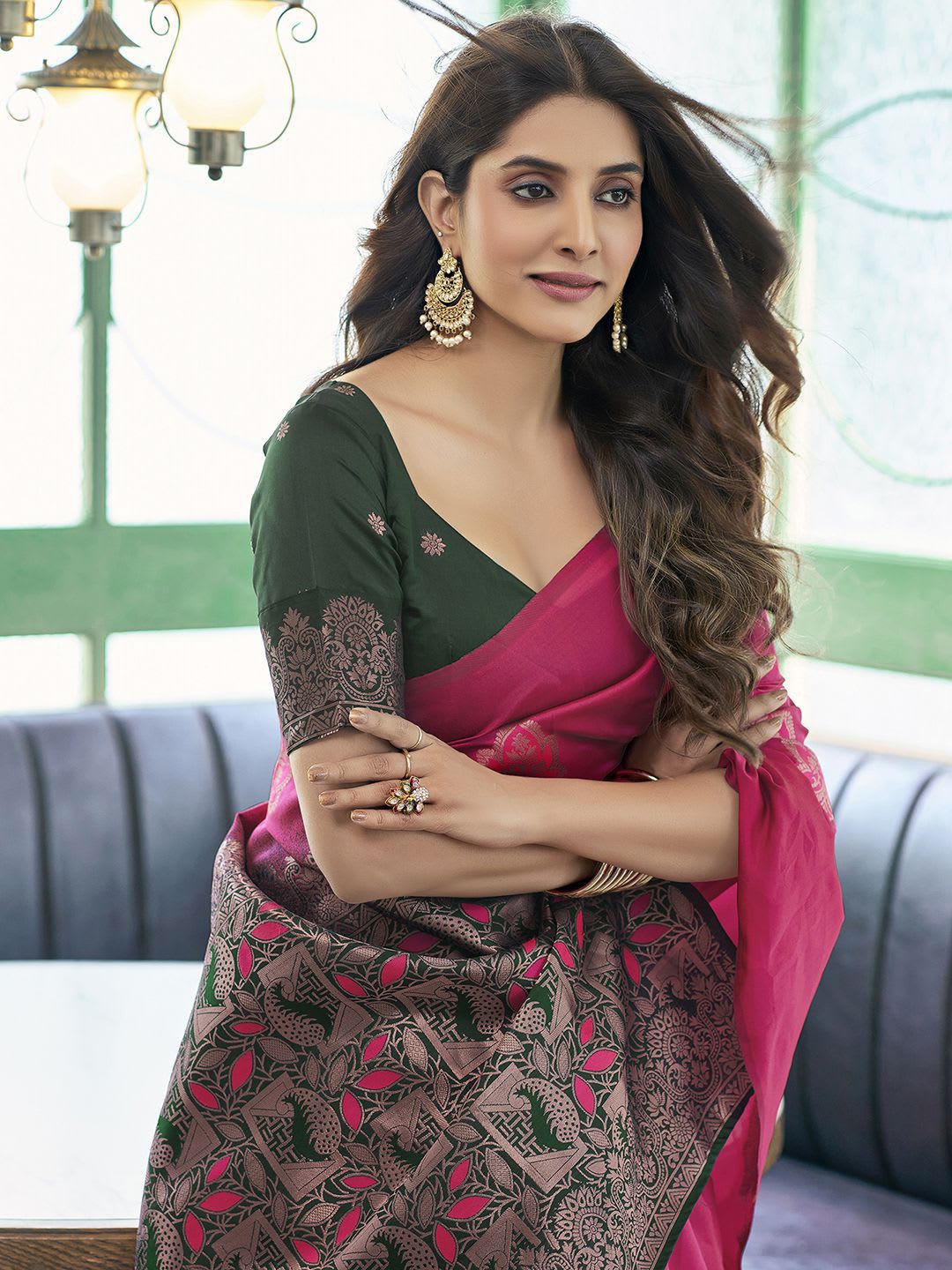 KALINI Floral Zari Silk Blend Saree - left view