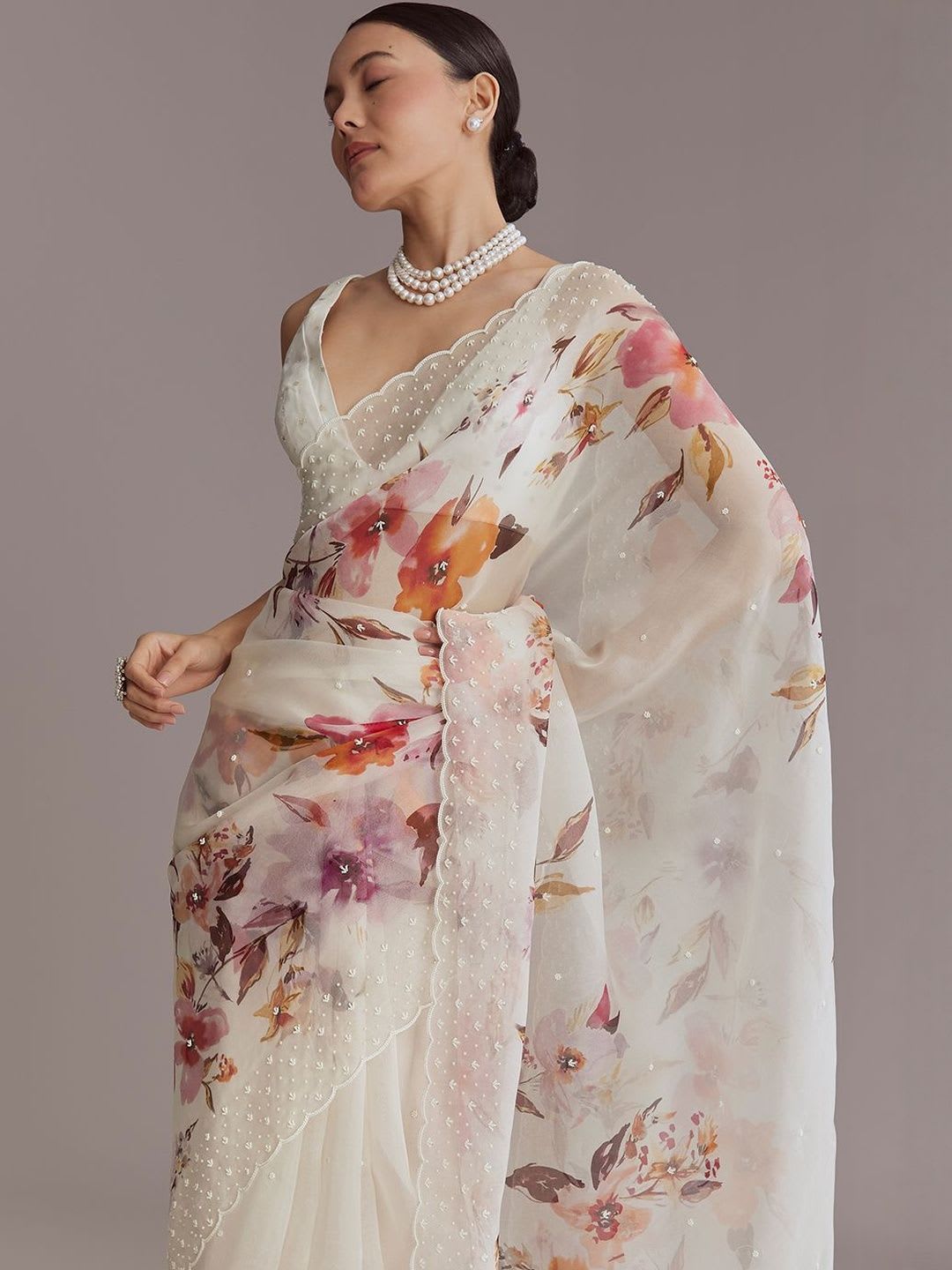 KALKI Fashion Floral Printed Sequinned Organza Saree - default view