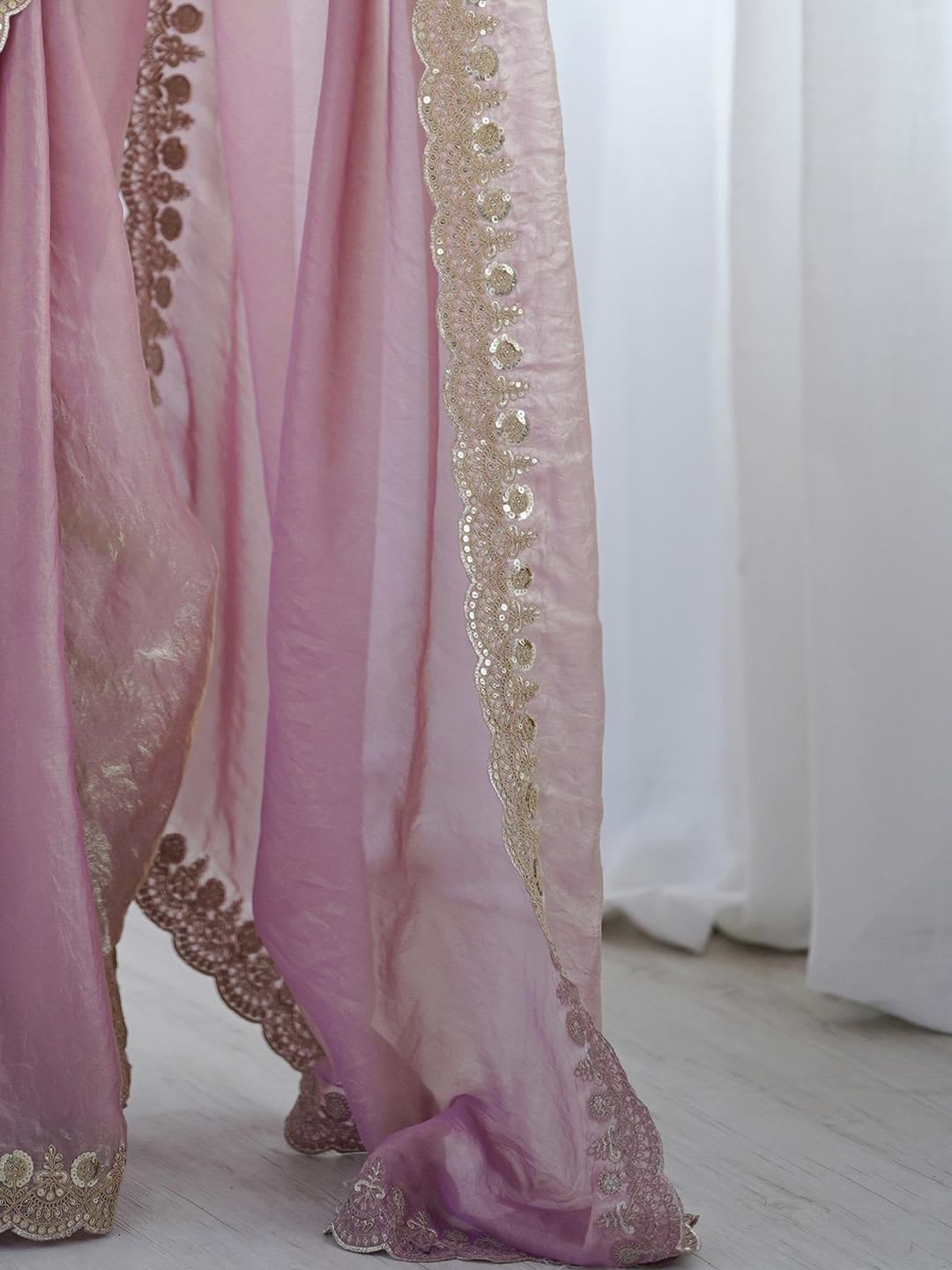 Anouk Purple Embellished Tissue Sarees - left view