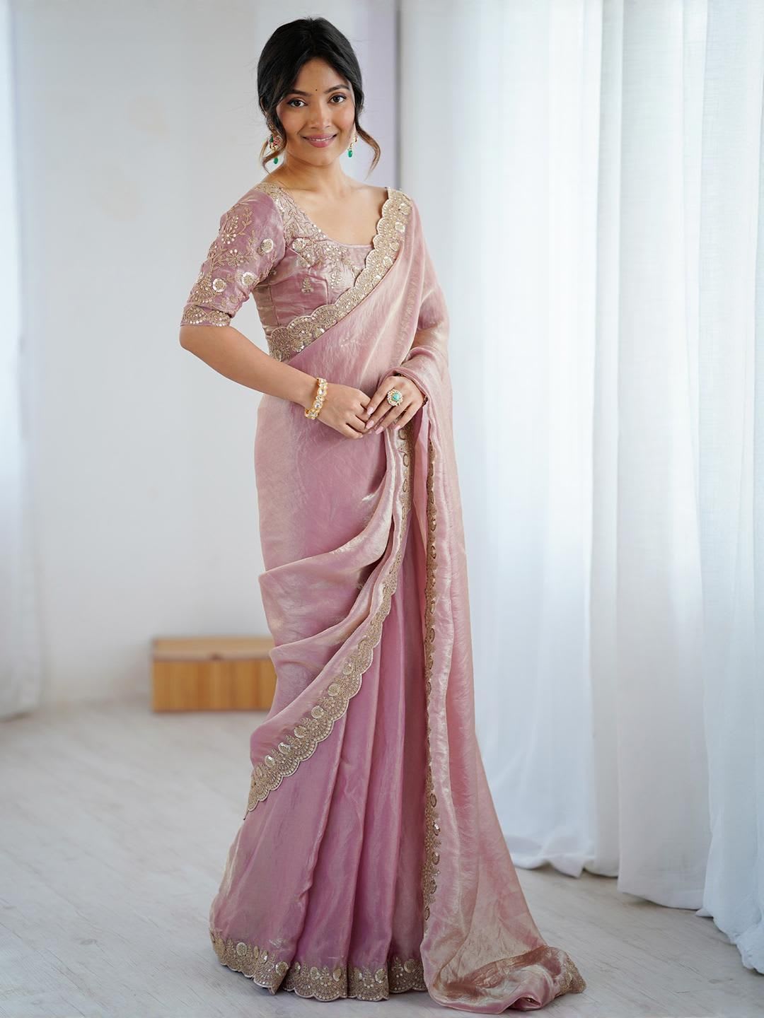 Anouk Purple Embellished Tissue Sarees - back view