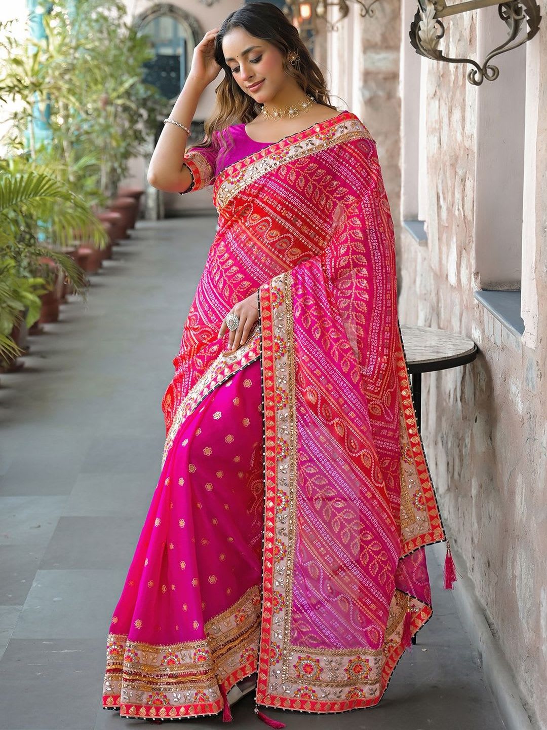 Sangria Embroidered Bandhani Sarees Blouse Piece - default view