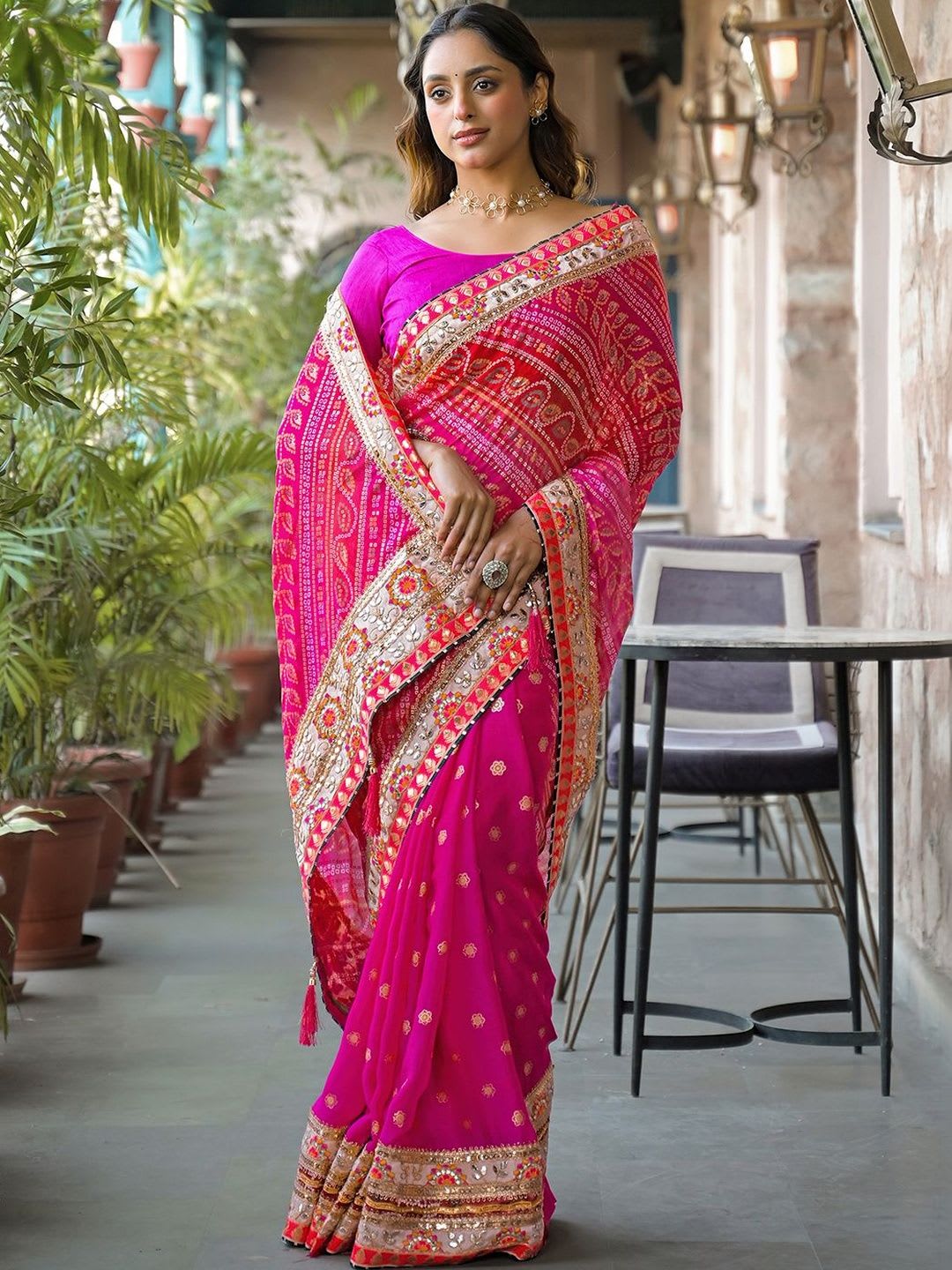 Sangria Embroidered Bandhani Sarees Blouse Piece - back view