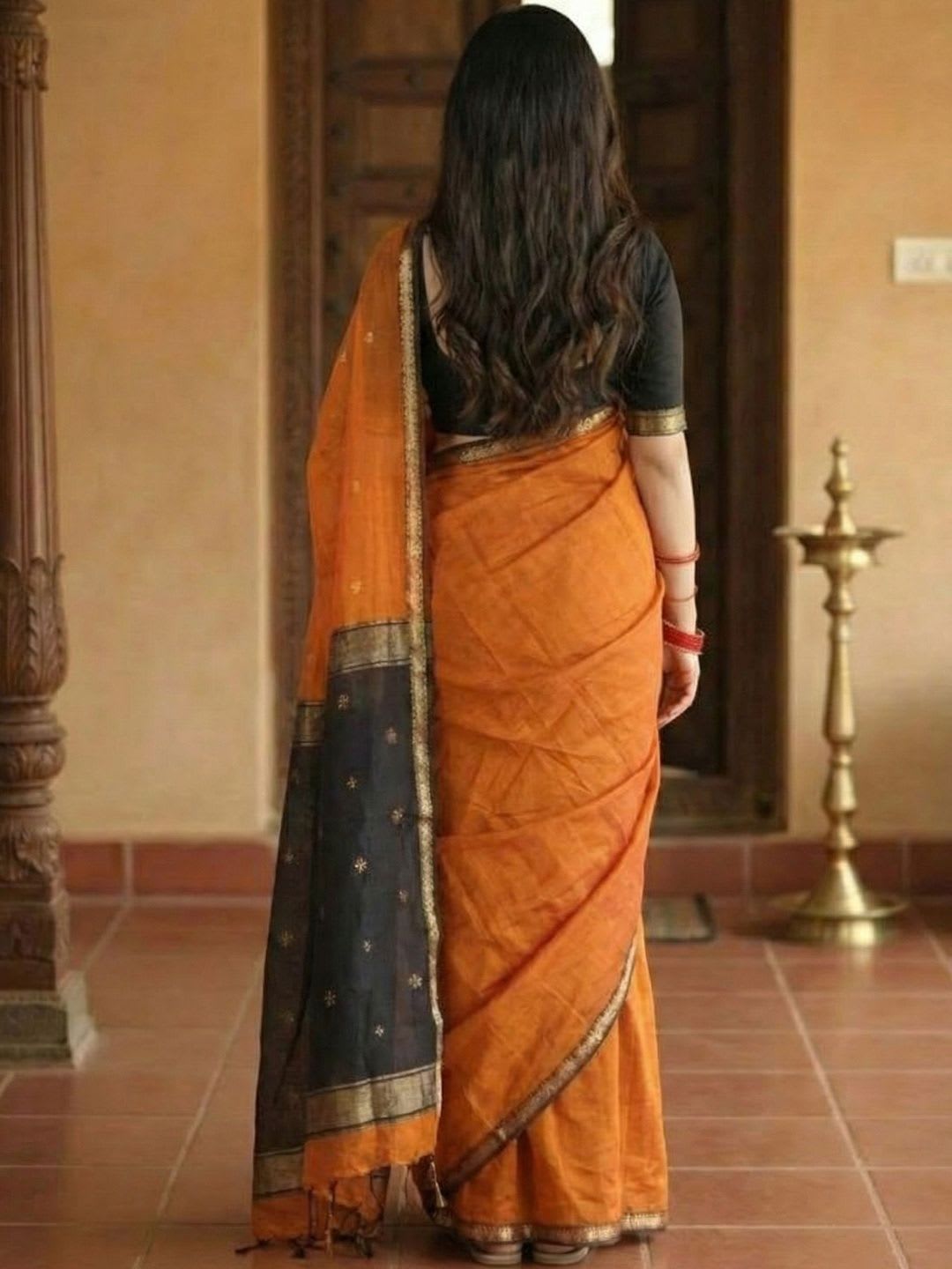 KALINI Woven Design Zari Kanjeevaram Saree - back view