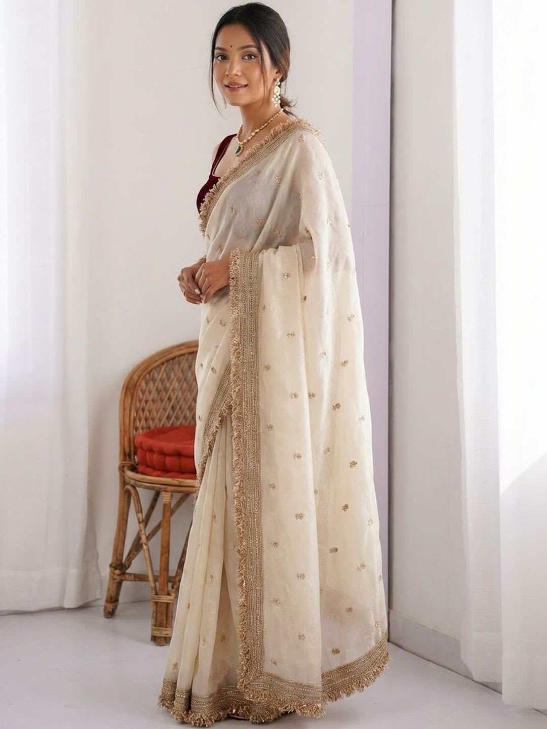 Kalista Embellished Embroidered Satin Designer Sarees - back view
