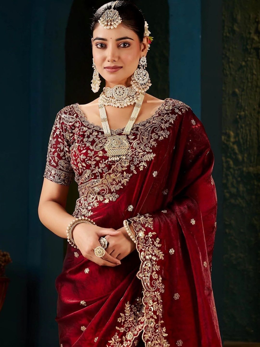 KALINI Embroidered Silk Blend Heavy Work Saree - back view
