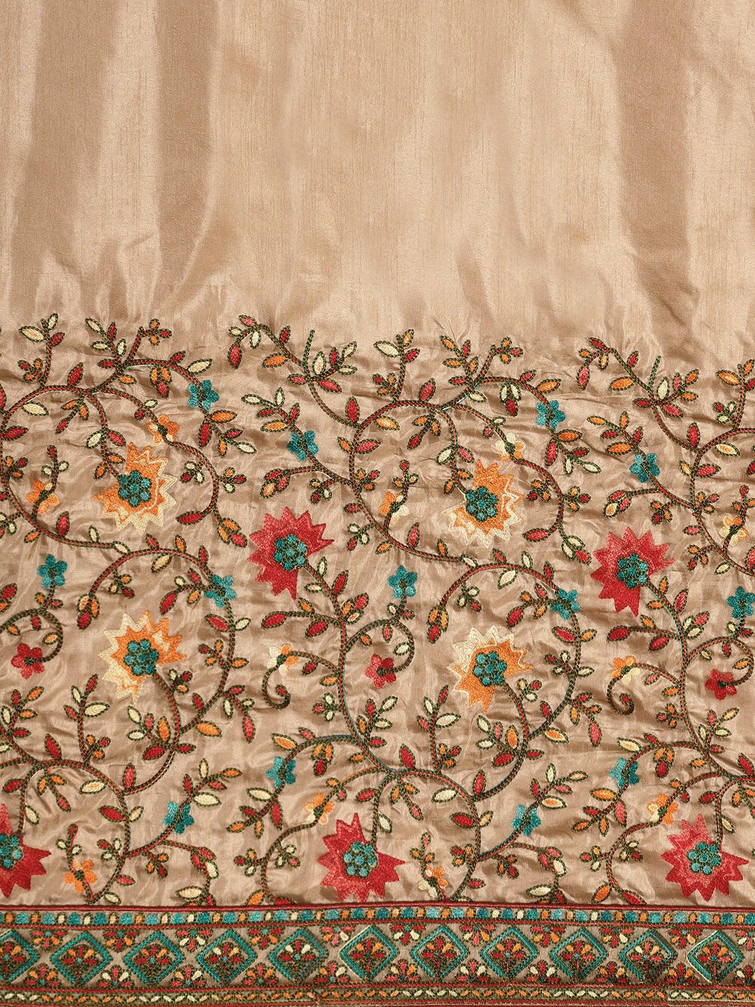 VAIRAGEE Beige & Olive Green Floral Embroidered Silk Blend Saree - right view