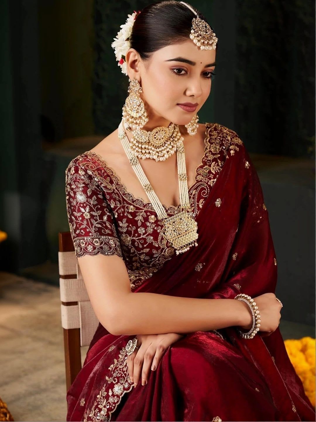 KALINI Embroidered Silk Blend Heavy Work Saree - left view