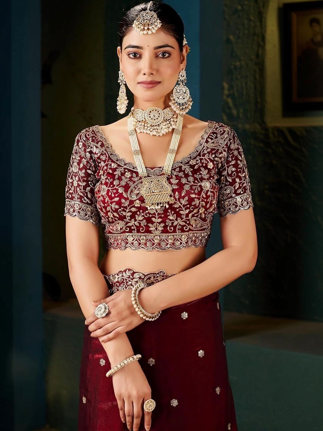 KALINI Embroidered Silk Blend Heavy Work Saree - right view