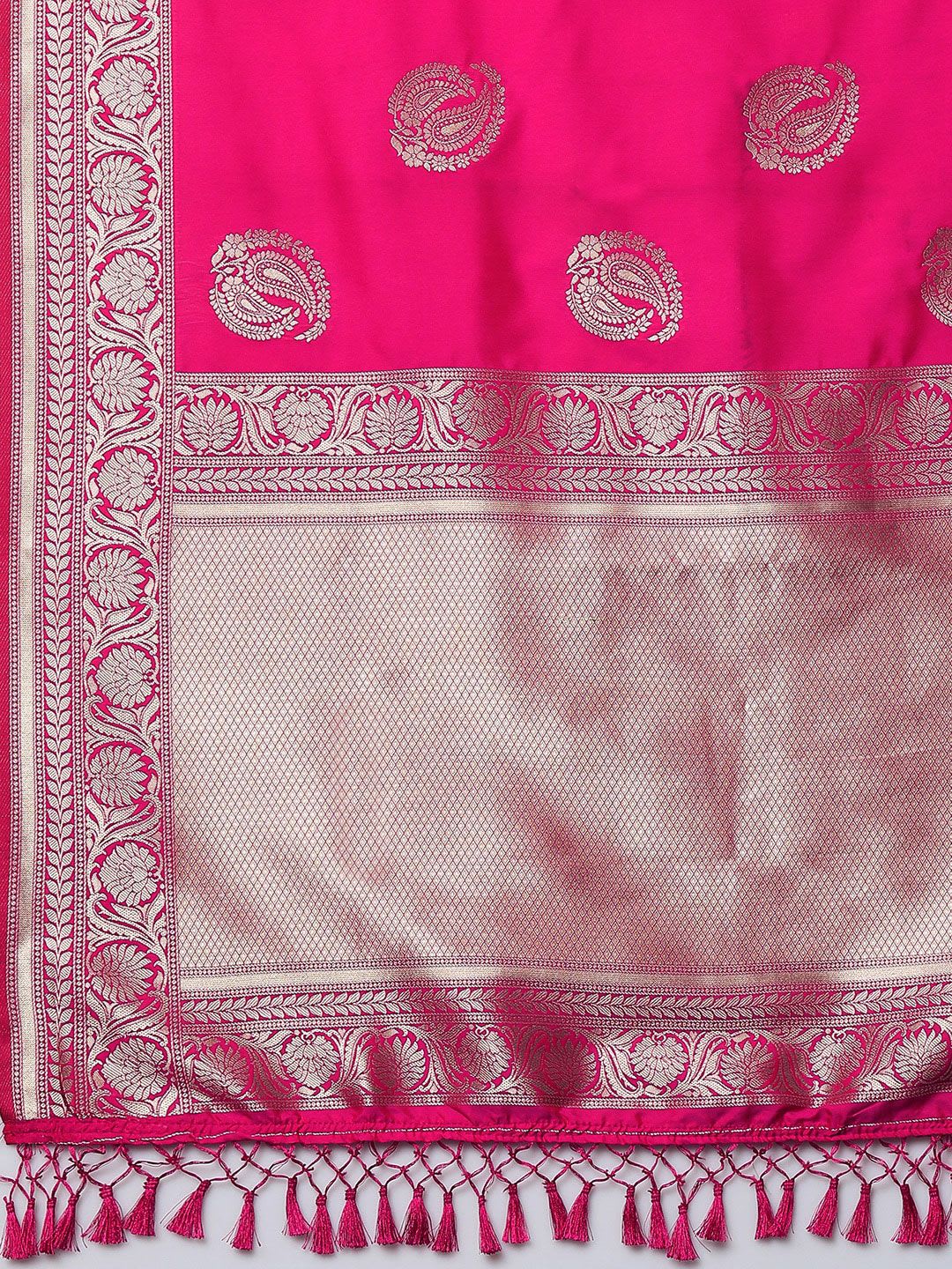 Mitera Pink & Silver-Toned Paisley Zari Silk Blend Banarasi Saree - left view