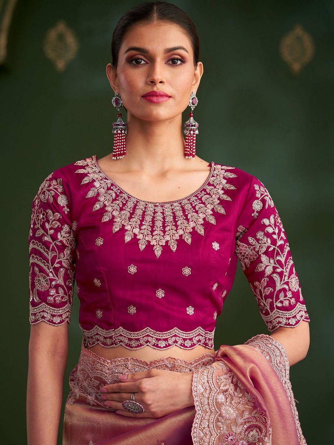 House of Pataudi Embellished Festive Wear With Matching Blouse - left view