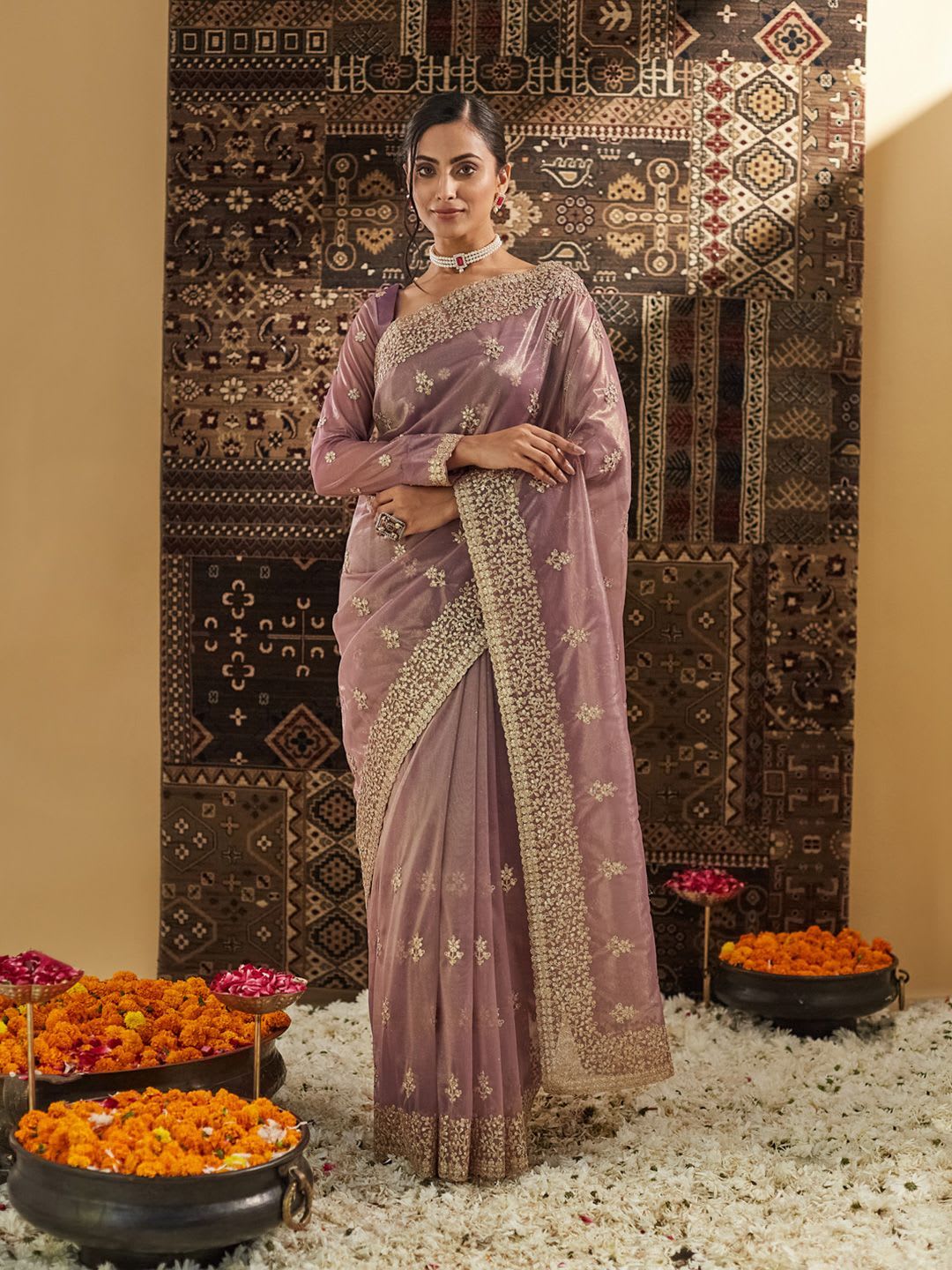 kasee Floral Zardozi Supernet Saree - default view