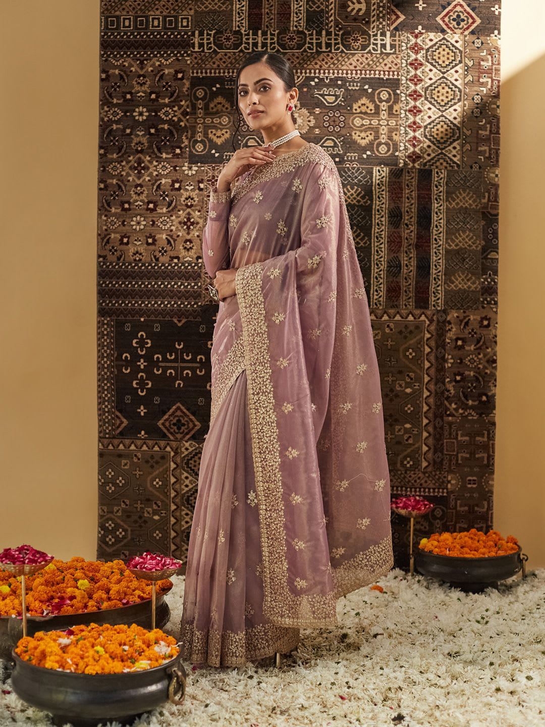 kasee Floral Zardozi Supernet Saree - right view