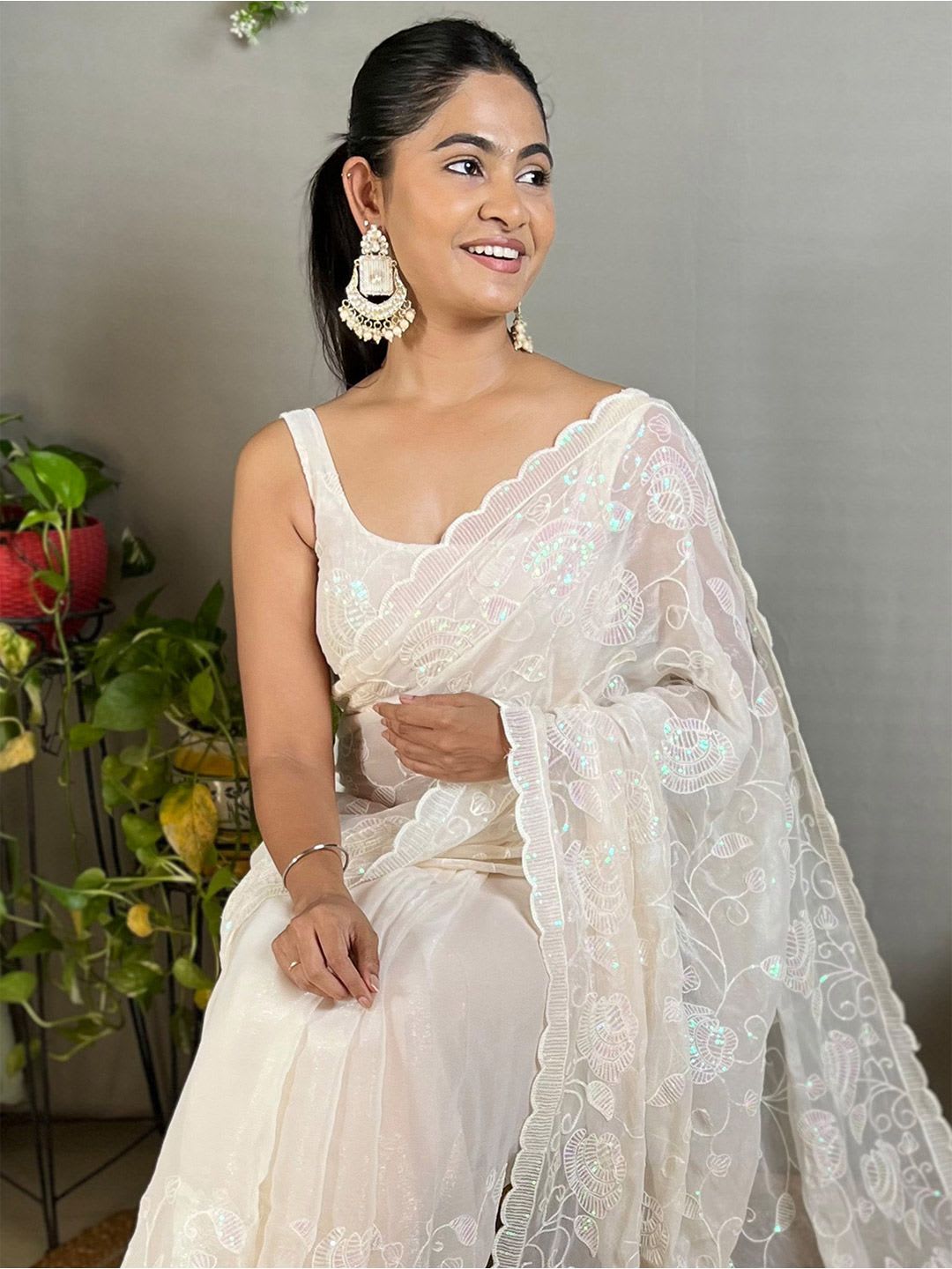 Mitera Embellished Sequinned Poly Georgette Saree - default view
