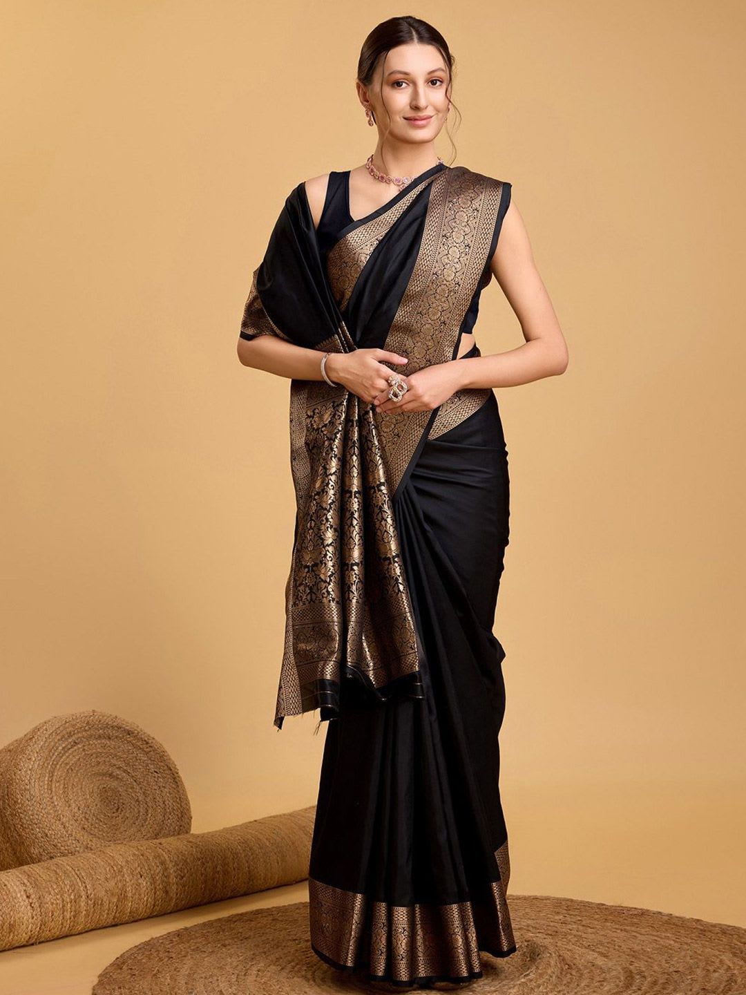 House of Pataudi Solid Woven Design Zari Art Silk Kanjeevaram Saree - default view