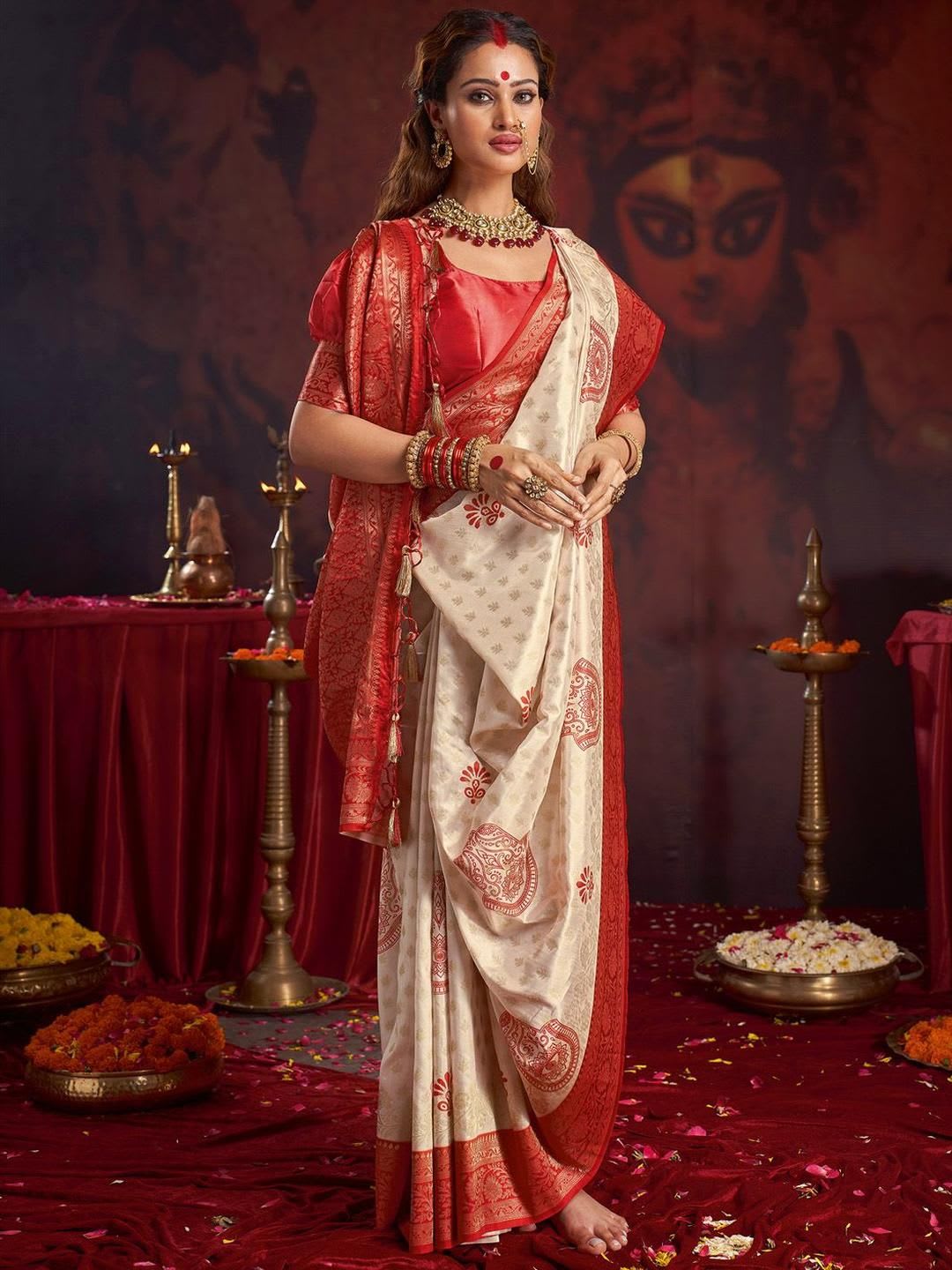 Saree mall Floral Satin Designer Baluchari Sarees - default view