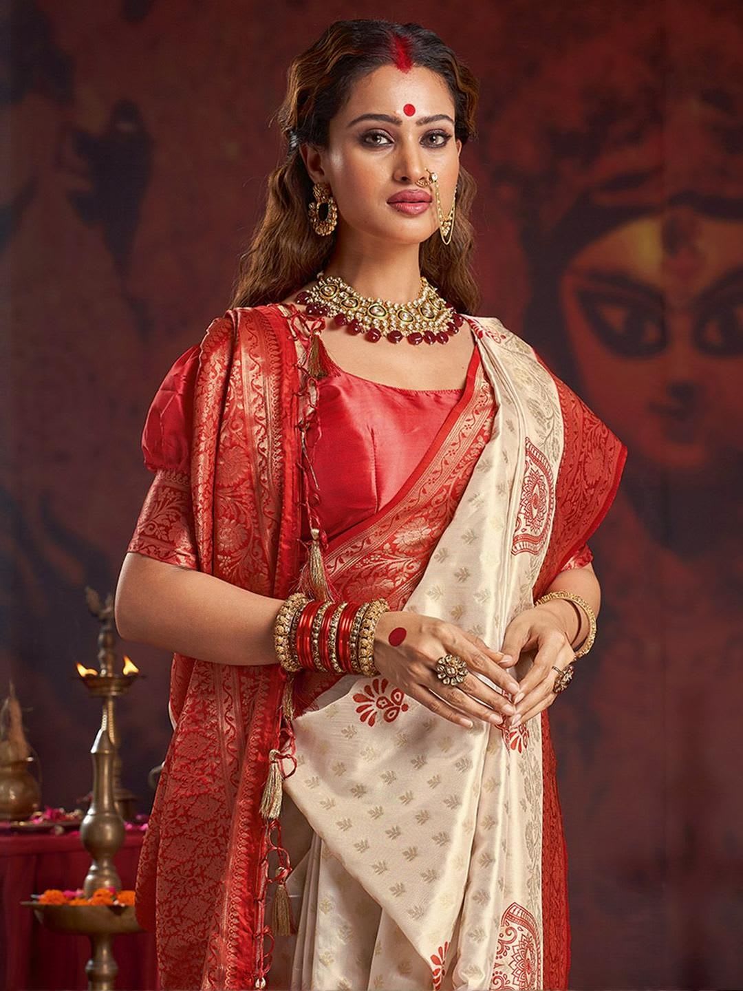 Saree mall Floral Satin Designer Baluchari Sarees - back view