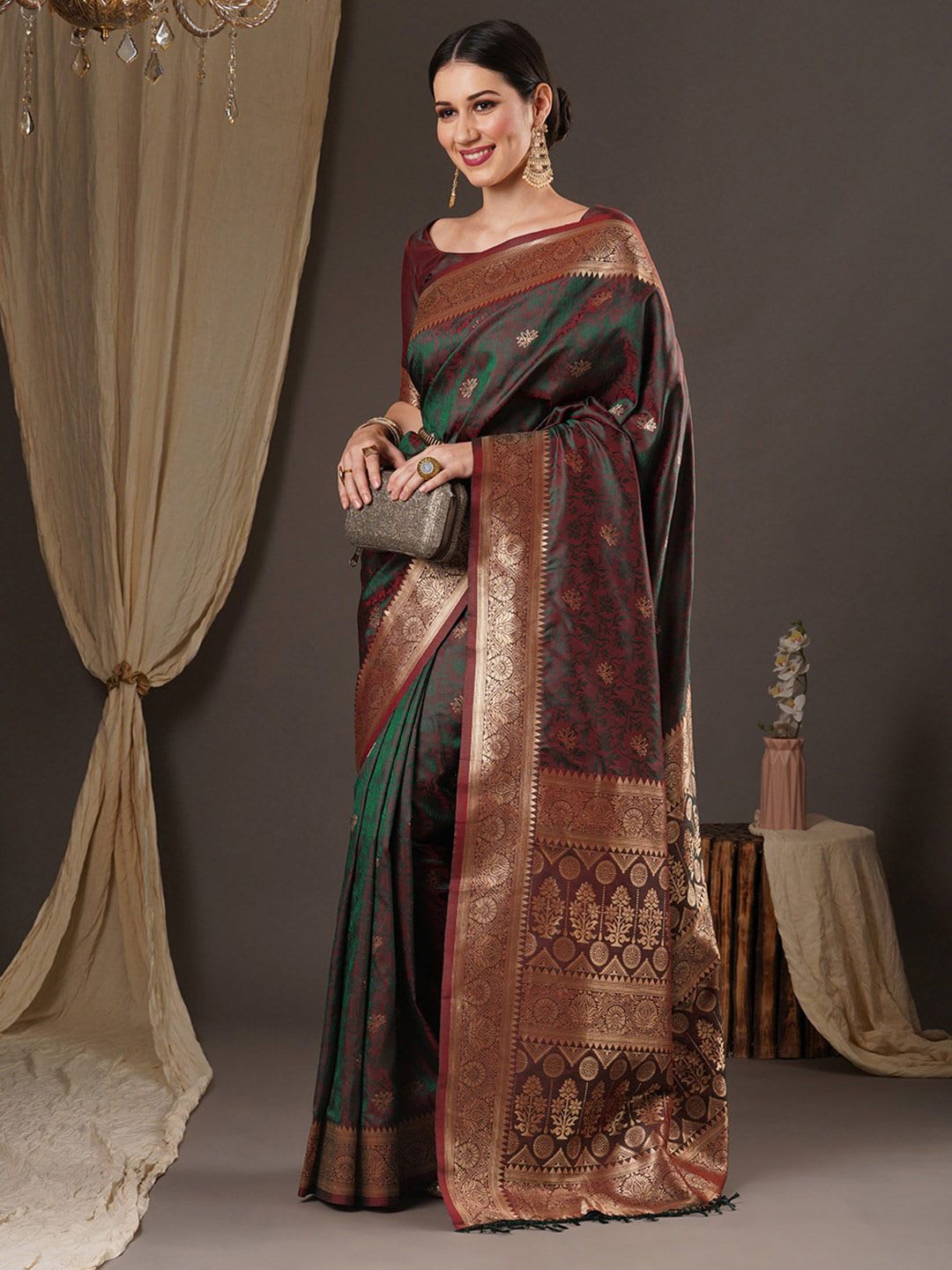 Anouk Woven Design Zari Banarasi Saree - back view