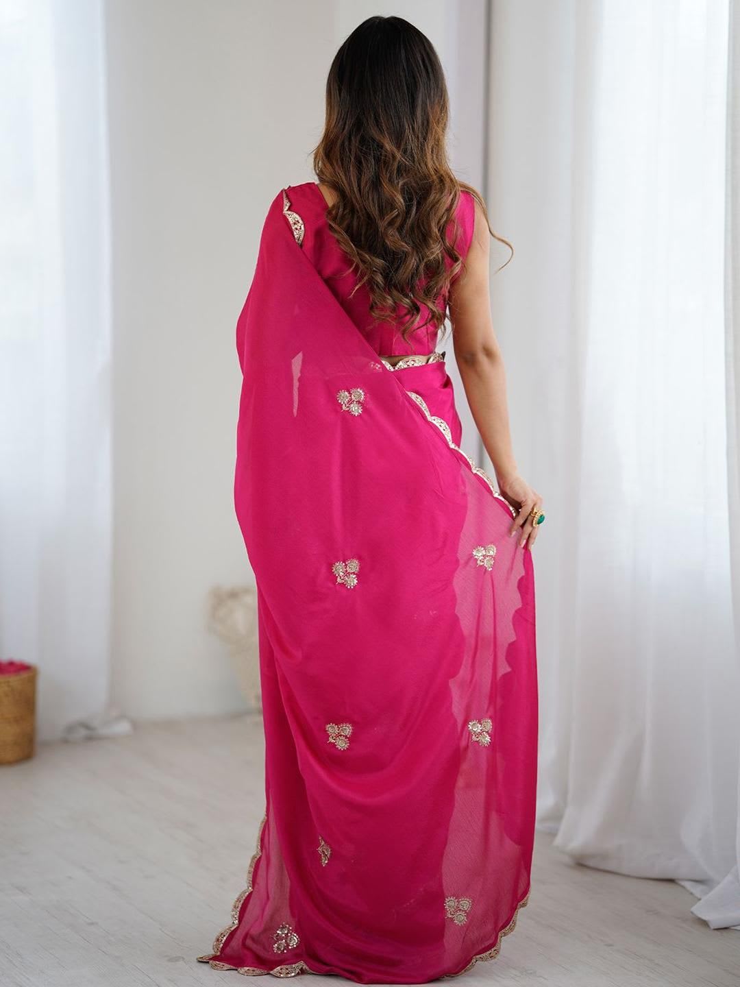 Saree mall Embellished Sequinned Pure Chiffon Heavy Work Sarees - back view